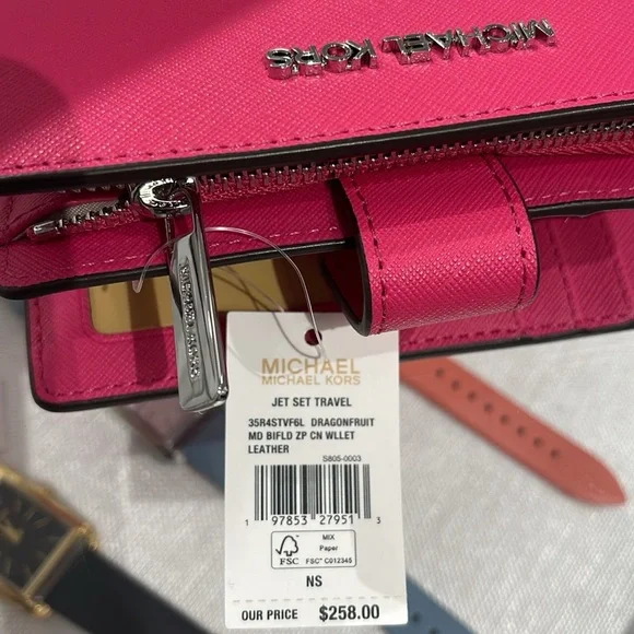 Michael Kors Medium Saffiano Leather Bifold WalletNWT Dragonfruit